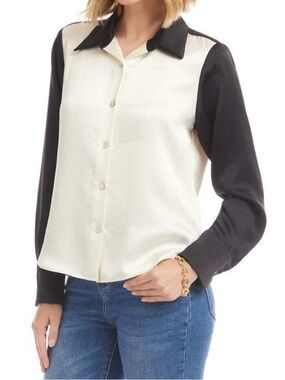 Karen Kane Colorblock Satin Button Down Blouse | Large | Like New